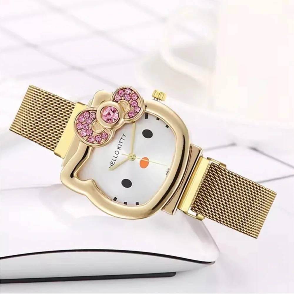 Gold Rhinestone Hello Kitty Watch